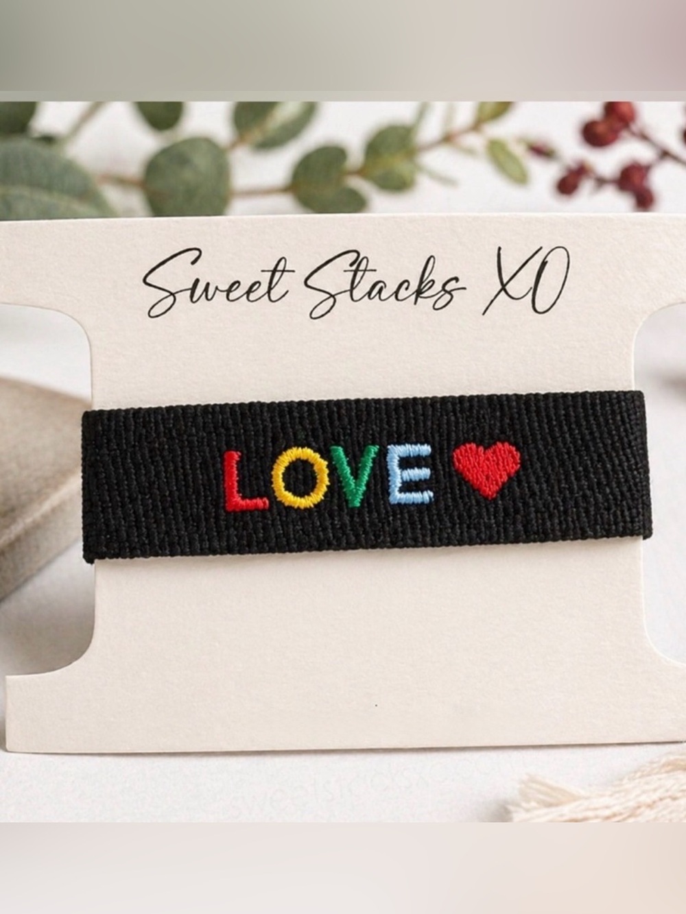 Love Embroidered Woven Bracelet